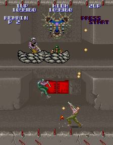 Super Contra (Arcade) screenshot: Enemies have little barricades
