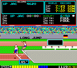 Track & Field (Arcade) screenshot: Good jump.