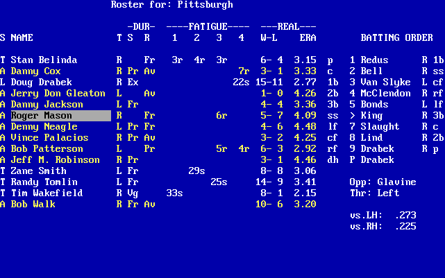 Pursue the Pennant (DOS) screenshot: View Roster