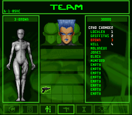 Syndicate (SNES) screenshot: Selecting team members for mission