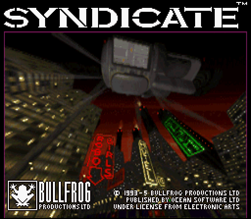 Syndicate (SNES) screenshot: Game title screen.