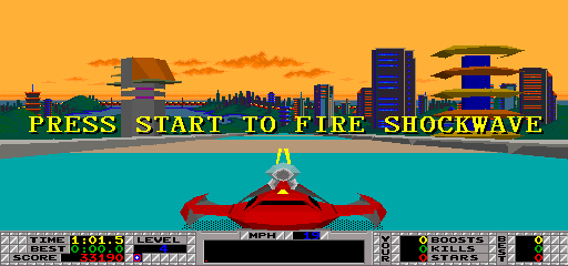S.T.U.N. Runner (Arcade) screenshot: Now, you can shoot