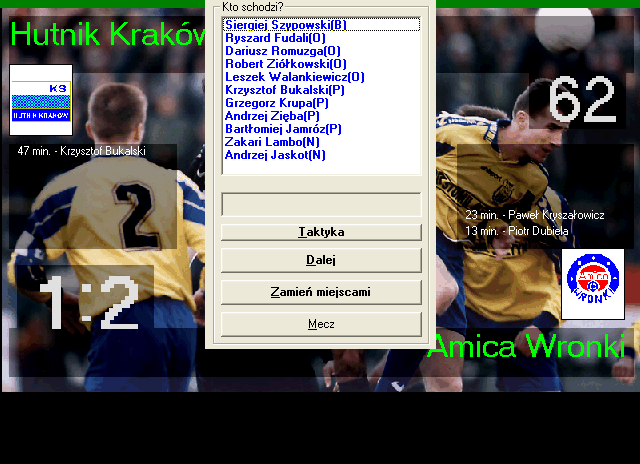 Liga Polska Manager '98 (Windows) screenshot: Substitution menu