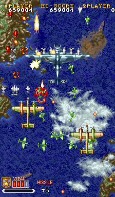 1941: Counter Attack (Arcade) screenshot: Some larger planes appearing in the third stage