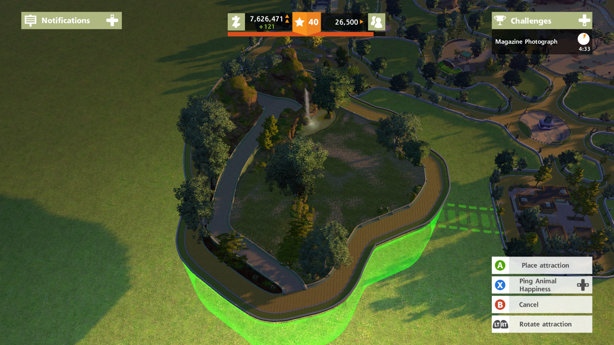 Zoo Tycoon (Xbox One) screenshot: Placing a new exhibit