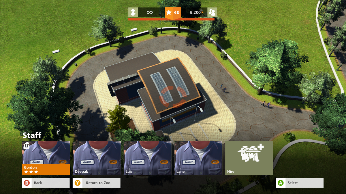 Zoo Tycoon (Xbox One) screenshot: Managing the staff