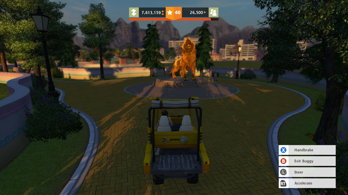 Zoo Tycoon (Xbox One) screenshot: Driving one of the buggies