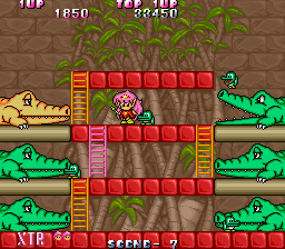 Rod-land (Arcade) screenshot: Boss - many crocodiles