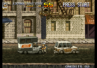 Metal Slug 4 (Arcade) screenshot: Helicopter above.