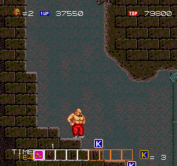 Karnov (Arcade) screenshot: Stage 2: Fields Region (underground)