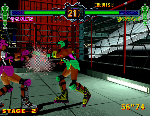 Fighting Vipers (Arcade) screenshot: Hit with BOOM!