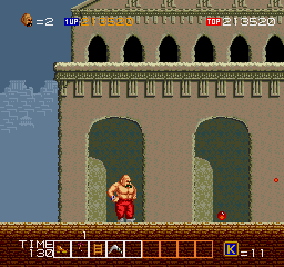 Karnov (Arcade) screenshot: Stage 5: Ruins Region (mid-stage)