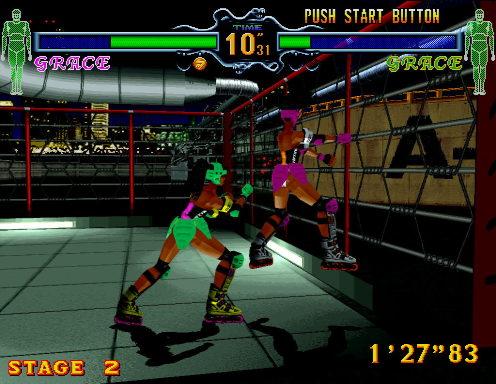 Fighting Vipers (Arcade) screenshot: Throw in the wall