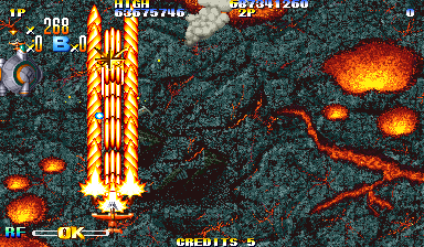 Giga Wing (Arcade) screenshot: Volcano terrain