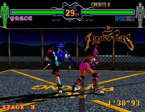 Fighting Vipers (Arcade) screenshot: Grave vs Picky - behind each other
