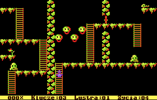 Trisz Divinis (Atari 8-bit) screenshot: Bouncing skulls
