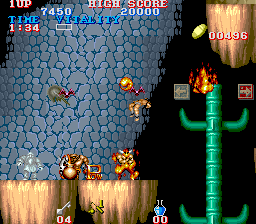 Black Tiger (Arcade) screenshot: Bats, fire demon... too hard!