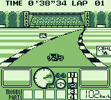 Nakajima Satoru Kanshū F-1 Hero GB (Game Boy) screenshot: Monza (Italian Grand Prix). Warming up. Wet weather... The player can choose "Rain", "Dry", or "Wet".