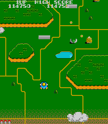 TwinBee (Arcade) screenshot: Stage 4 "Stationery"