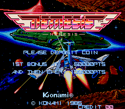 Gradius (Arcade) screenshot: Title screen (Nemesis, overseas release)