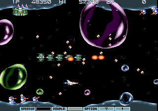 Gradius III (Arcade) screenshot: Stage 2 "Bubble"