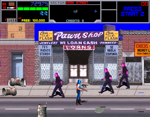 NARC (Arcade) screenshot: Purple guys