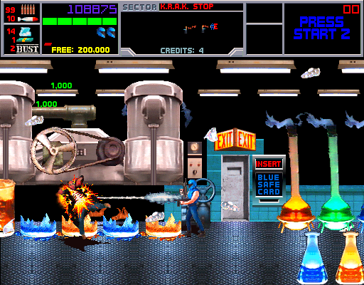 NARC (Arcade) screenshot: Bad guy explodes