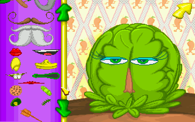 Fatty Bear's Birthday Surprise (DOS) screenshot: A funny cabbage face - this could be considered a minigame itself.