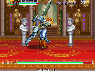 Night Slashers (Arcade) screenshot: Armor with sword - next boss