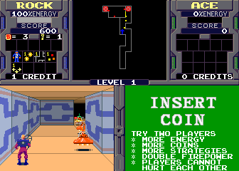 Xybots (Arcade) screenshot: Blast the aliens.