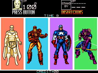 Captain America and the Avengers (Arcade) screenshot: Select hero
