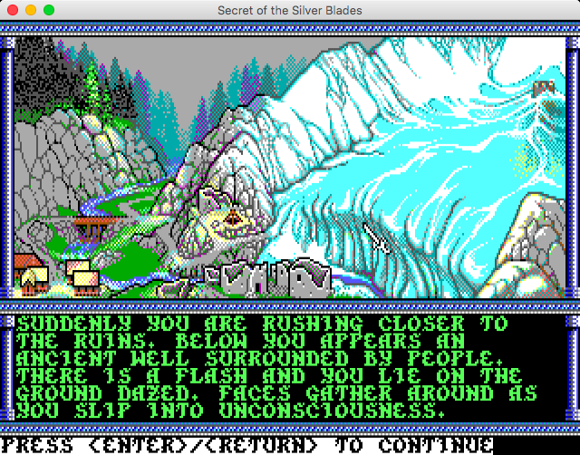 Secret of the Silver Blades (Macintosh) screenshot: Approaching the ruins (GOG version)