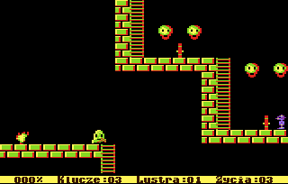 Trisz Divinis (Atari 8-bit) screenshot: Doors requires the key to go through