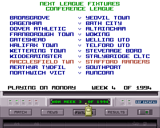 Premier Manager 3 (Amiga) screenshot: Schedule
