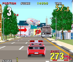 Cisco Heat: All American Police Car Race (Arcade) screenshot: A sharp bend up ahead.