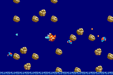 Battle Chopper (Arcade) screenshot: Rocks obstacles