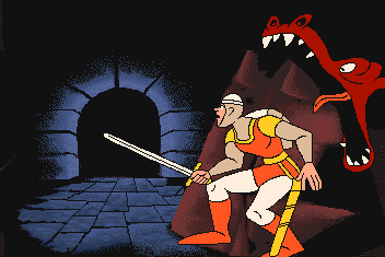 Dragon's Lair II: Time Warp (Amiga) screenshot: ... enter some dungeons without knowing what hides beneath them.