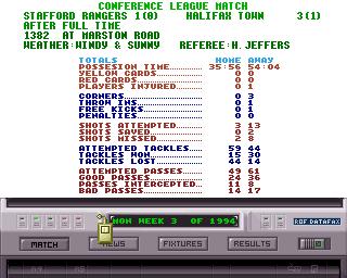 Premier Manager 3 (Amiga) screenshot: Match summary