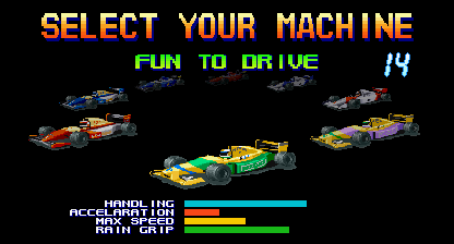 Slip Stream (Arcade) screenshot: I guess I'll go with the Benetton-looking car because it's "fun to drive".