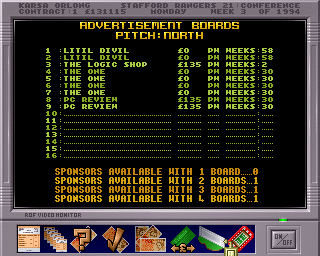 Premier Manager 3 (Amiga) screenshot: Advertisement summary