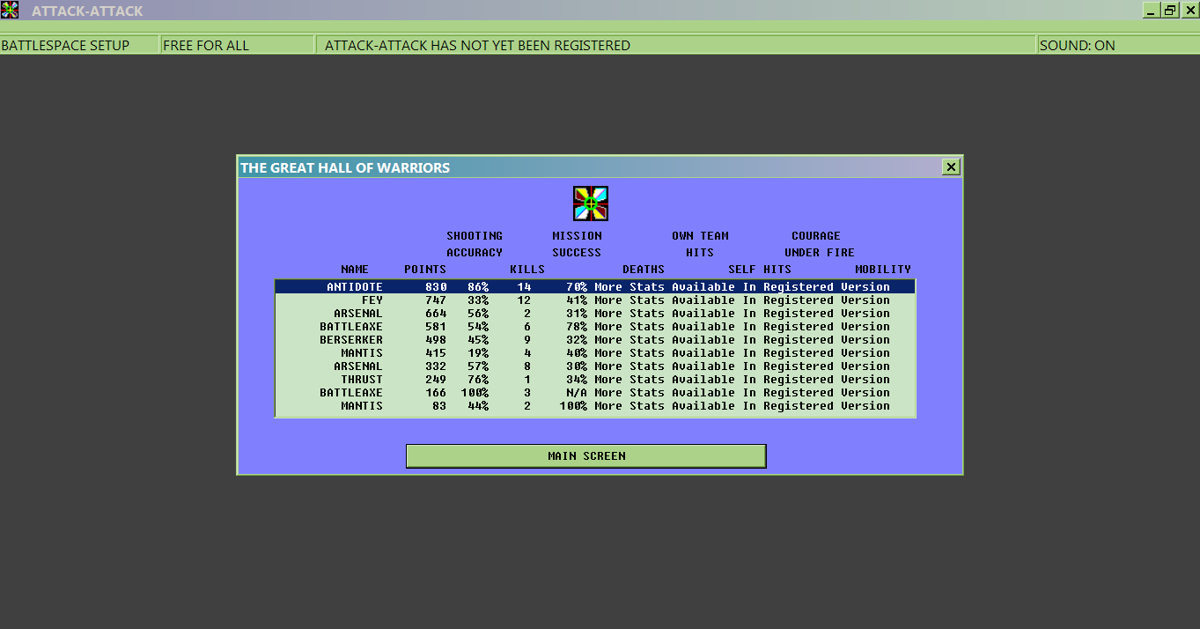 Attack-Attack (Windows) screenshot: Hall of Fame
