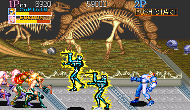 Captain Commando (Arcade) screenshot: The Captain getting electrified, but some enemies are also affected