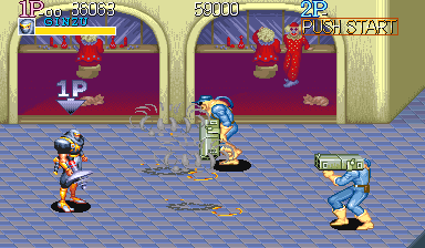 Captain Commando (Arcade) screenshot: Armed welcoming commitee of the next level