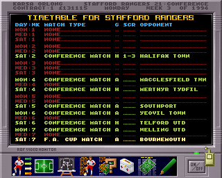 Premier Manager 3 (Amiga) screenshot: Timetable schedule
