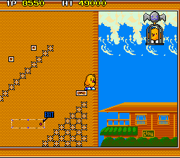 The New Zealand Story (Arcade) screenshot: There's a friend.