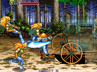 Night Slashers (Arcade) screenshot: Chase stagecoach and kill werewolves