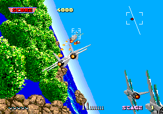 After Burner (Arcade) screenshot: Trying to avoid the rocket