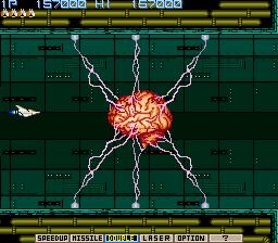 Gradius (Arcade) screenshot: Boss 7 "Xaerous Brain"