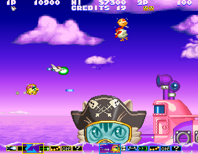 Fantastic Journey (Arcade) screenshot: Hey there submarine cat!