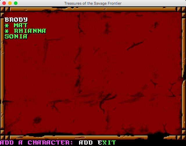 Dungeons & Dragons: Forgotten Realms - The Archives Collection 2 (Macintosh) screenshot: Treasures of the Savage Frontier - Adding characters to the party before being able to start the game